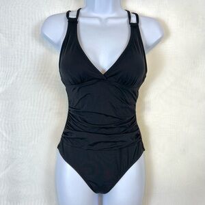 Women’s Black One Piece Plunge Neckline Swimsuit / Small